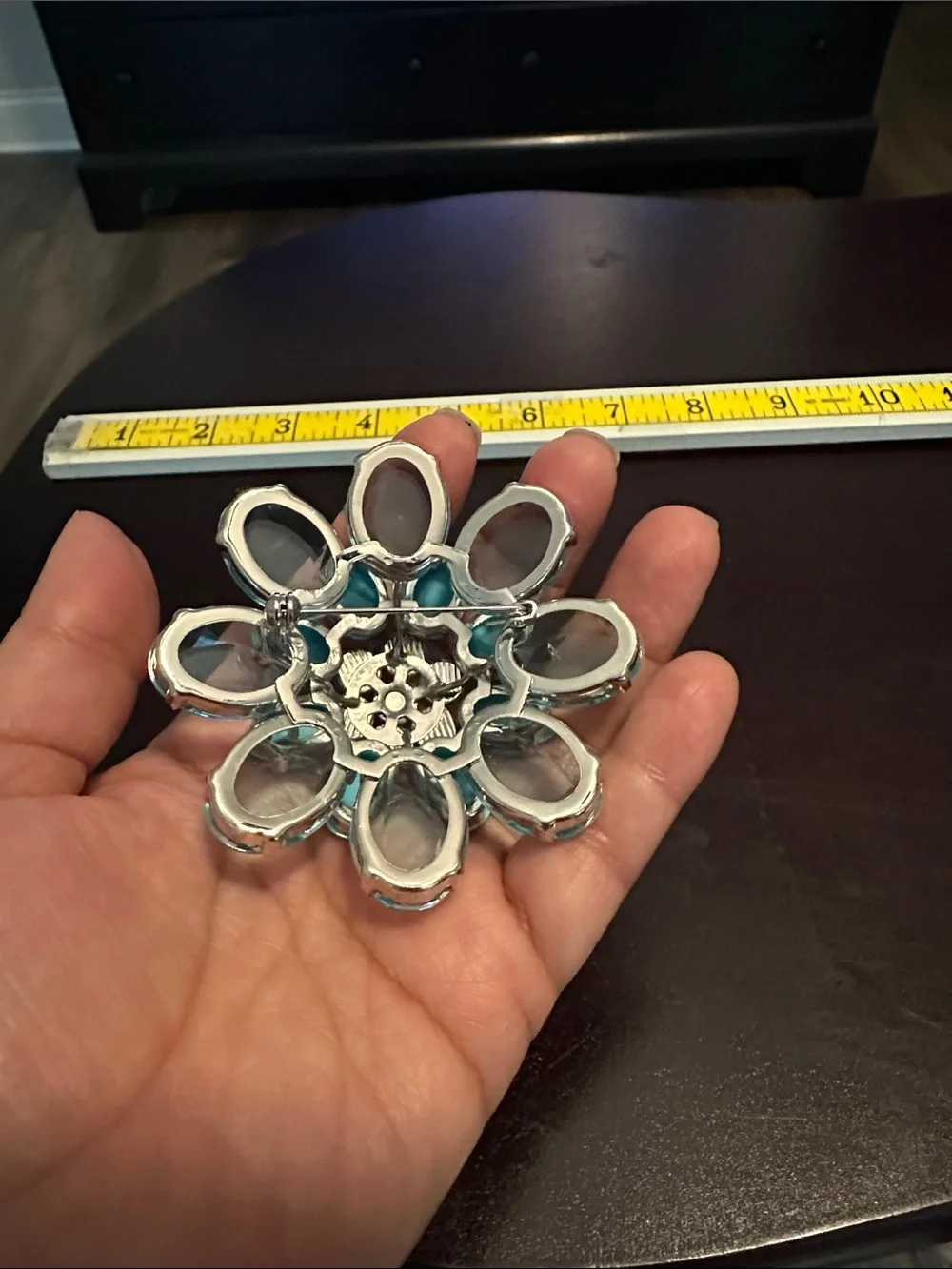 Aqua Blue Floral Crystal Statement Brooch - Women Jewelry